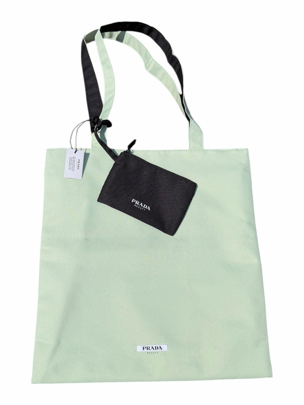 Prada Beauty Reversible Tote Bag with Matching Zip Pouch Mint Green & Black NWT